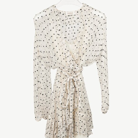 Zimmermann Adorn White Polka-Dot Silk Ruffle Wrap Dress - Picture 2 of 10